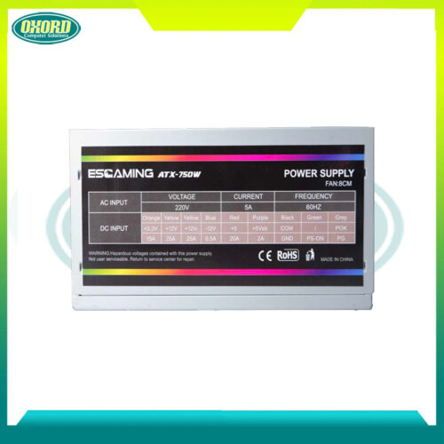 ESGAMING 750 Watt Power Supply, 80 Plus Gold, Fully Modular RGB Power Supply - OXORD